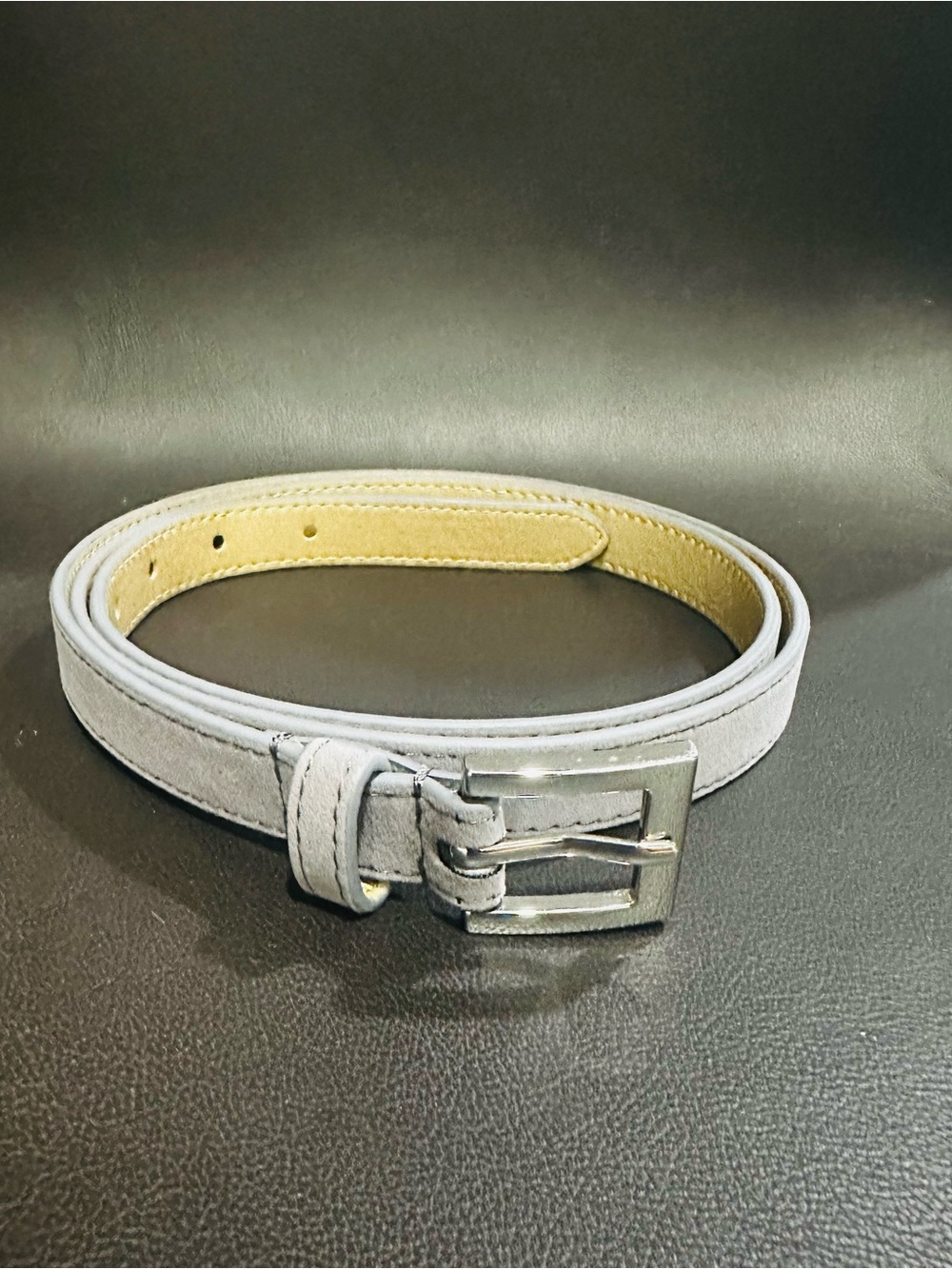 Light Gray Faux Suede Belt with Silver Buckle | Size XL